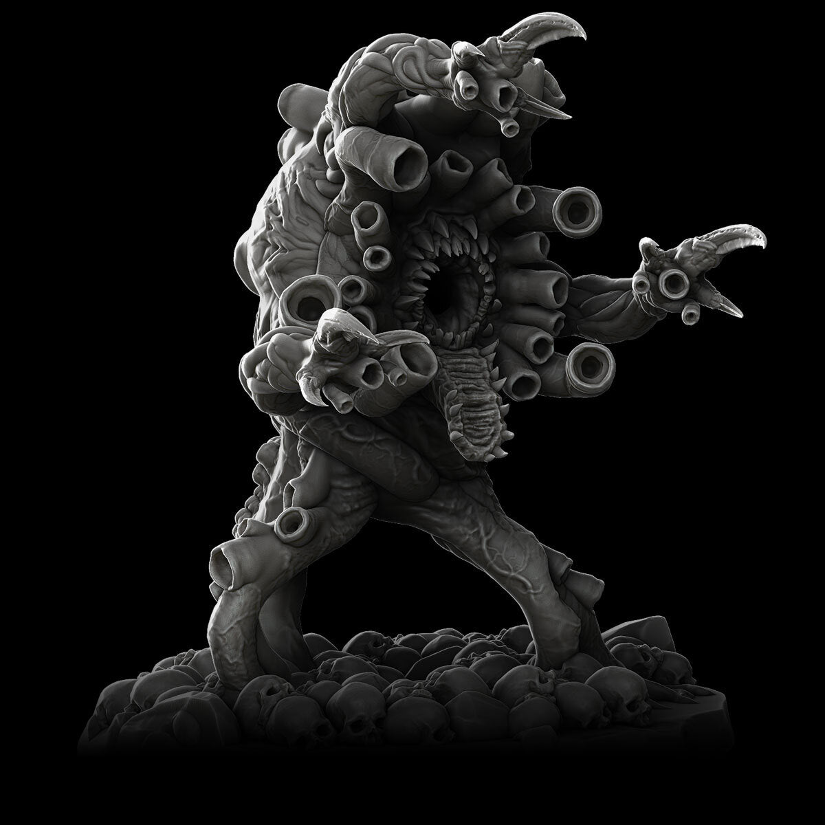 a black and white photo of a statue of a demon