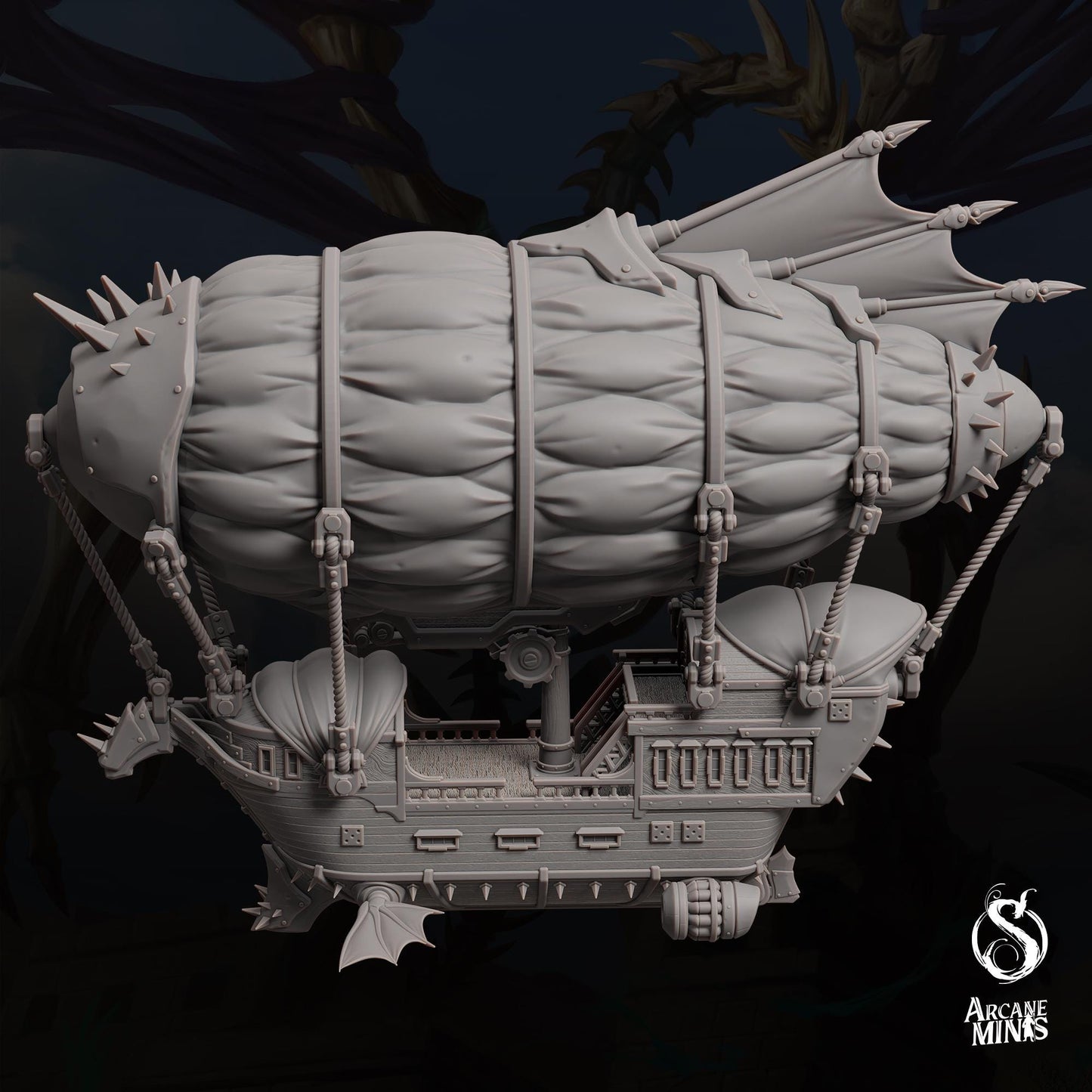 a white model of a dragon boat on a black background