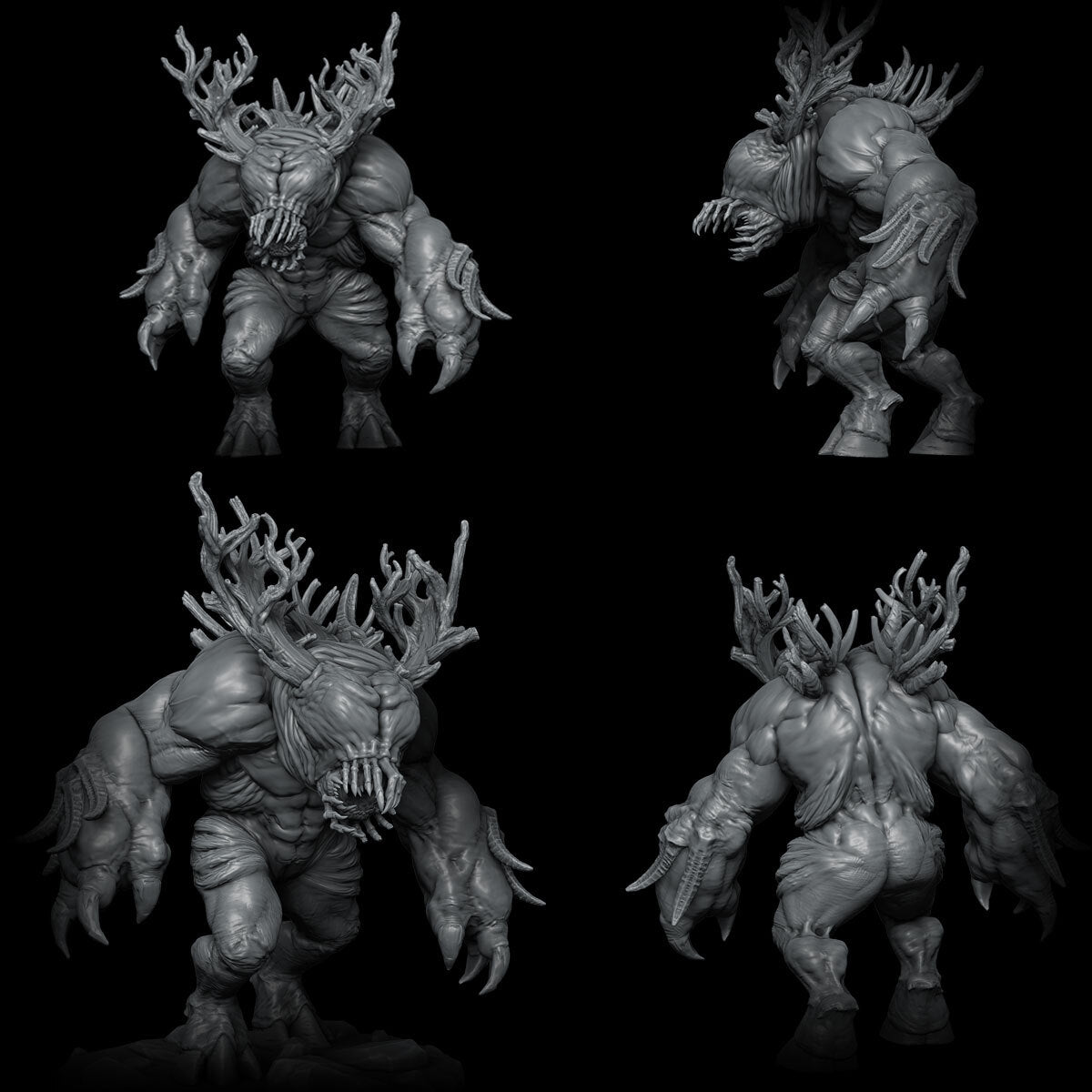 four different poses of a creature with horns
