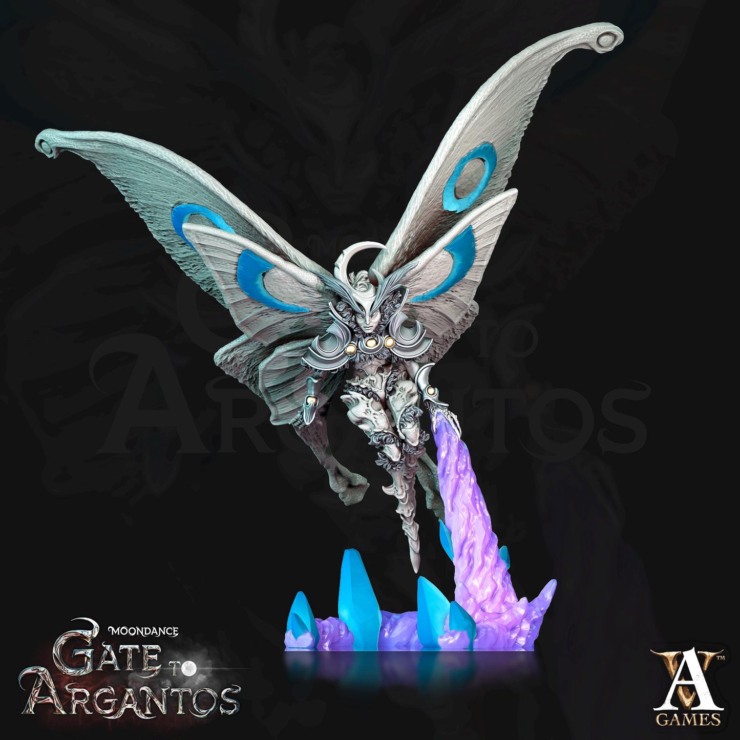 a statue of a winged creature on a black background