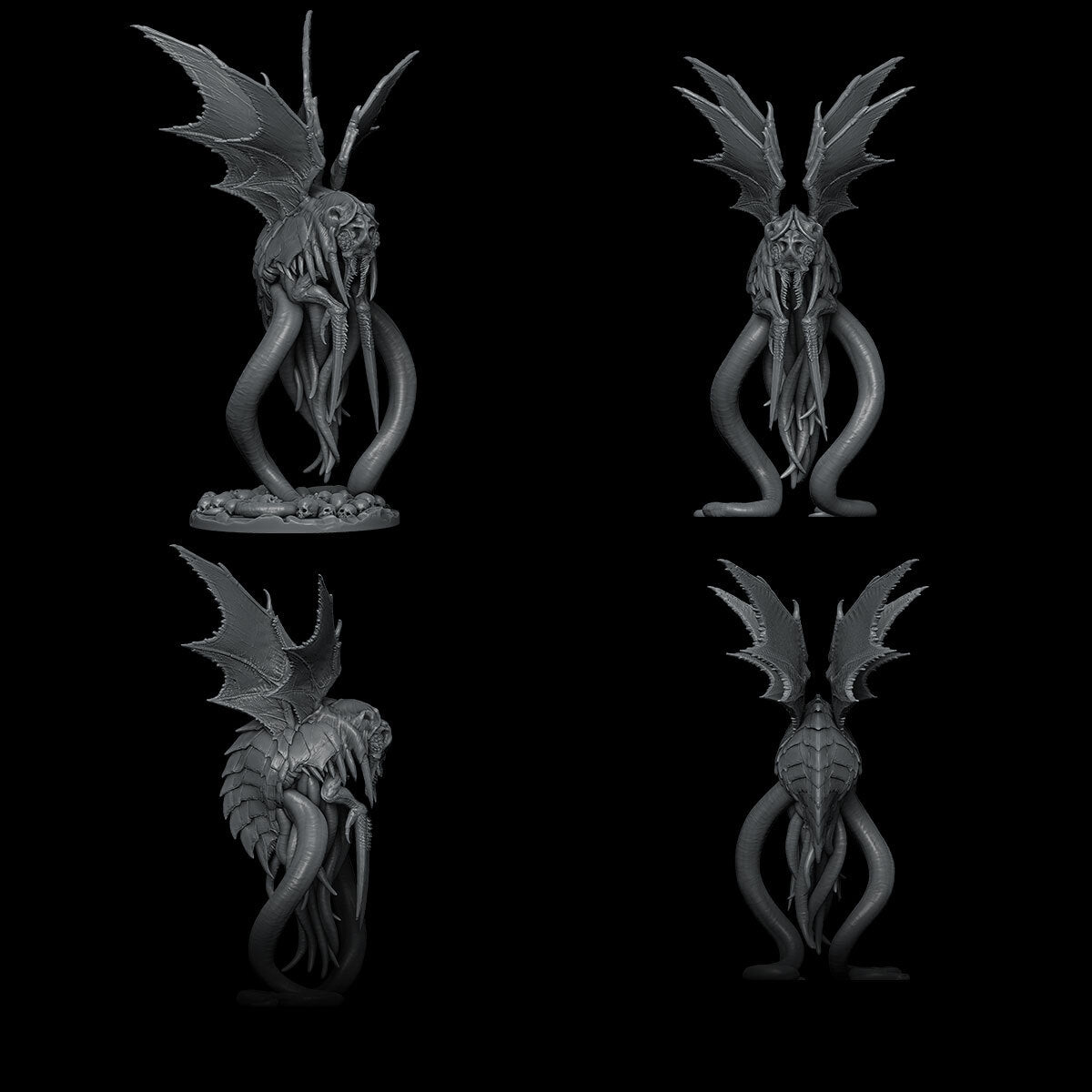 a black and white photo of a statue of a demon