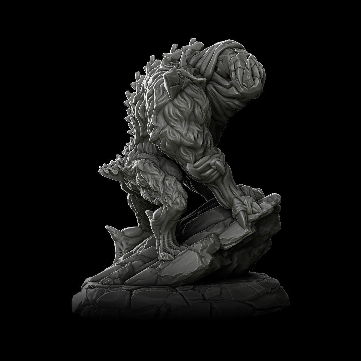 a statue of a creature on a black background