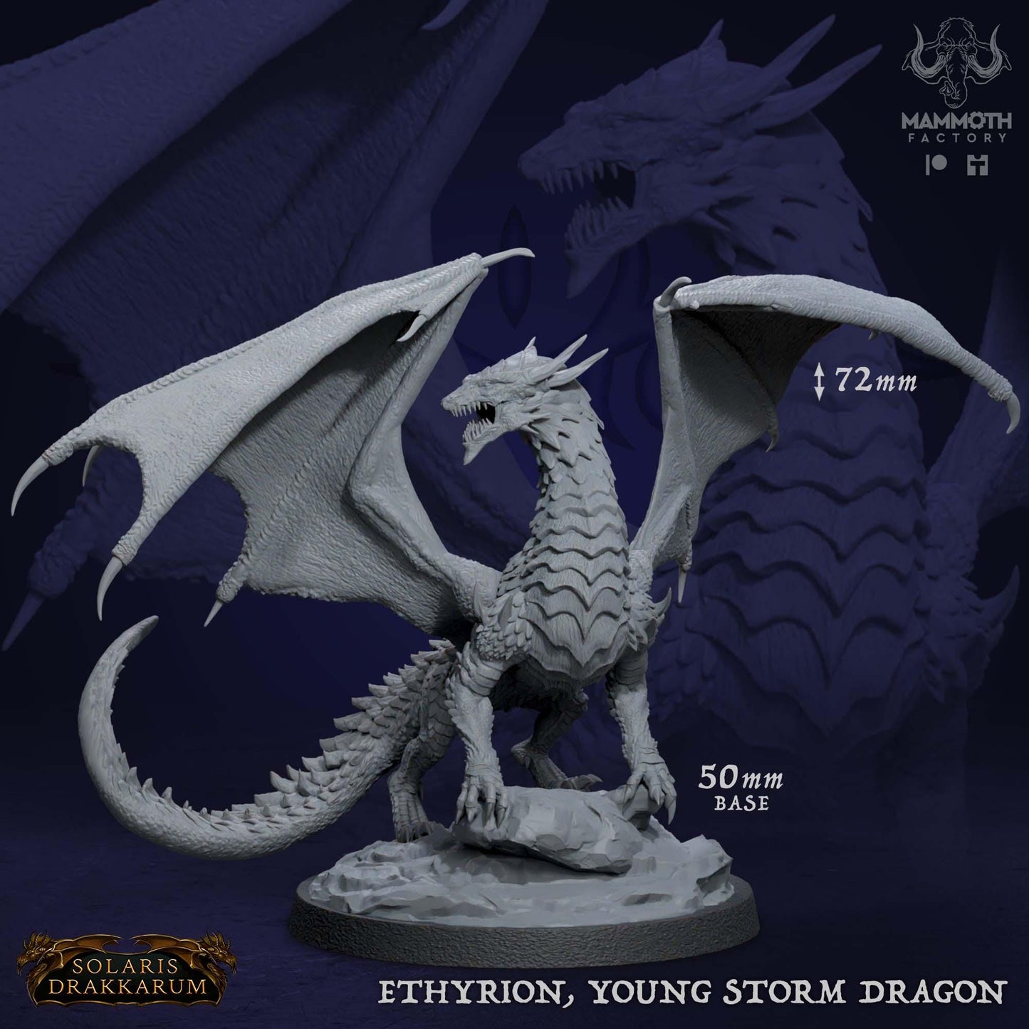 a white statue of a dragon on a blue background