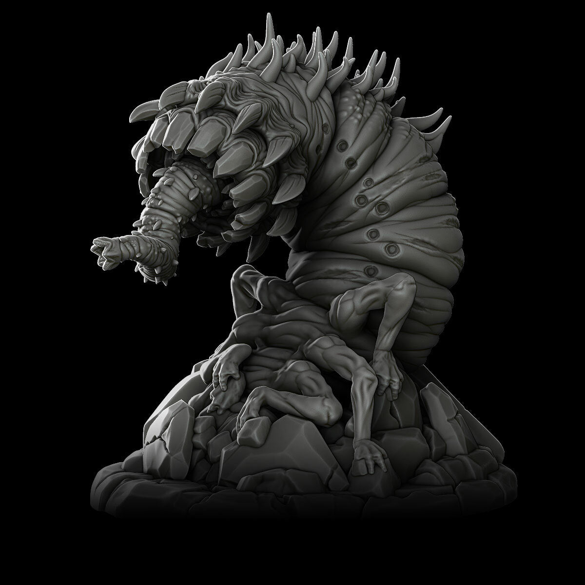a black and white photo of a statue of a creature