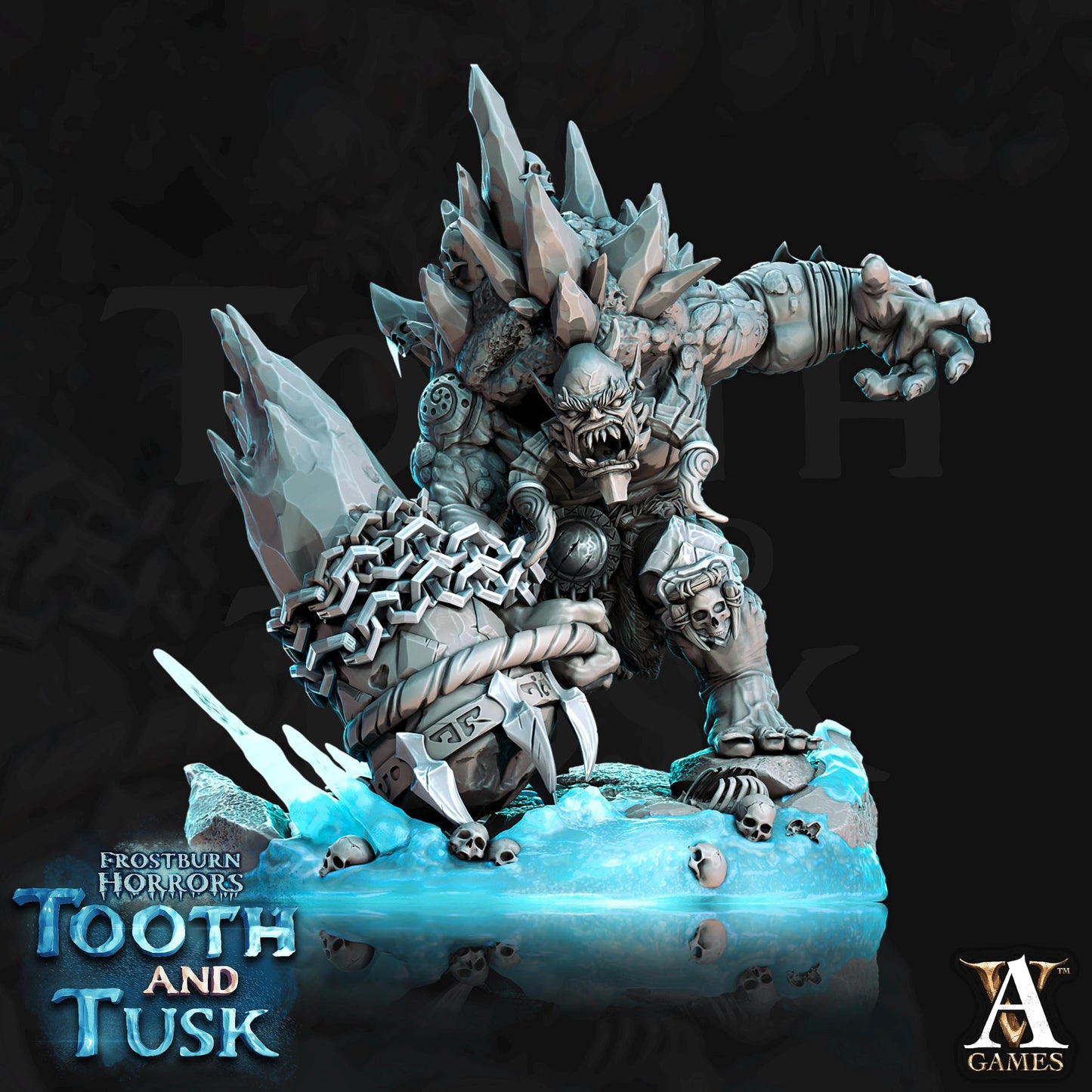 a statue of tooth and tusk on a black background