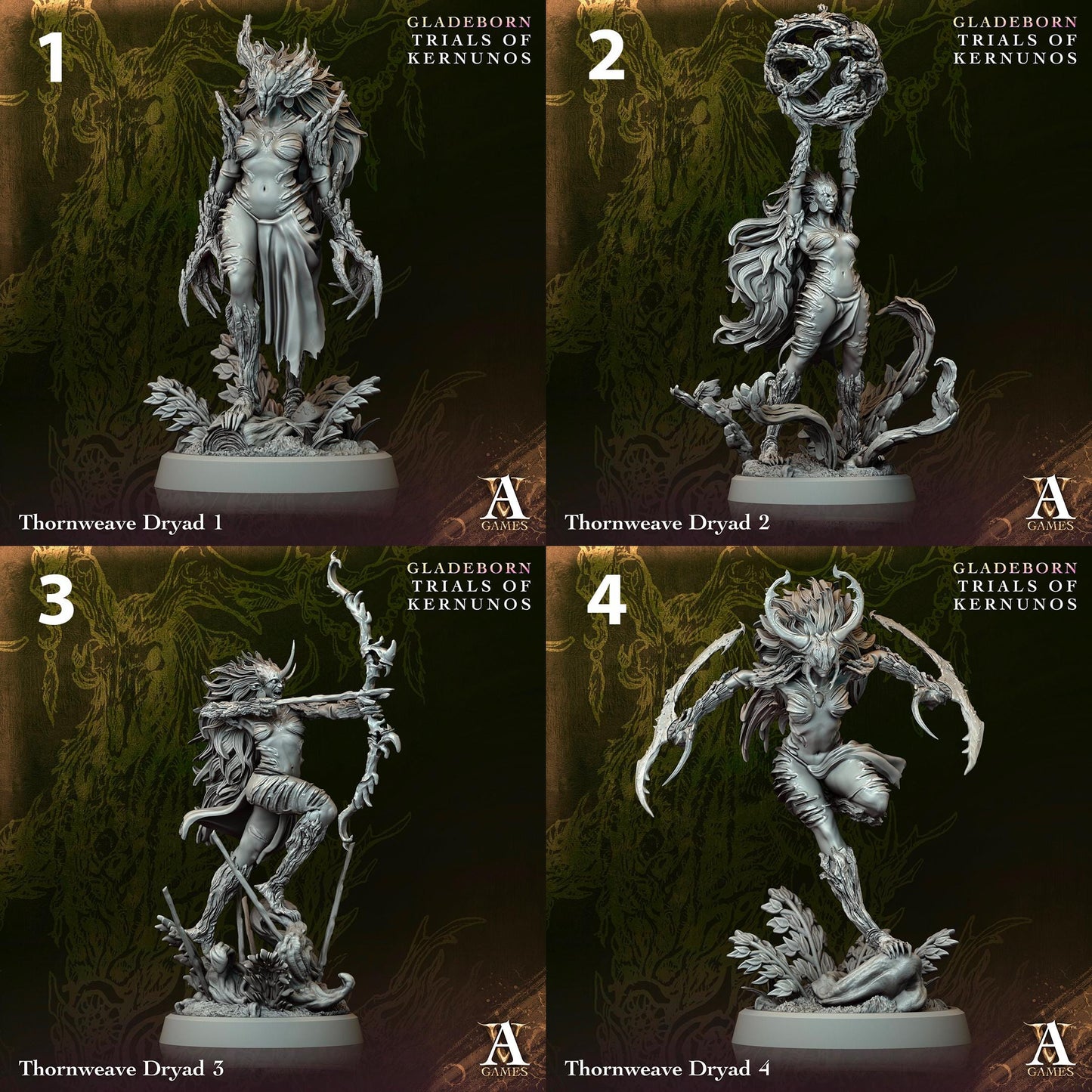 a series of four photos of a statue of a demon