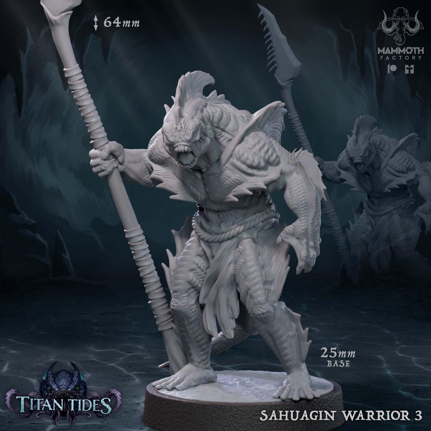 a white statue of a demon holding a spear