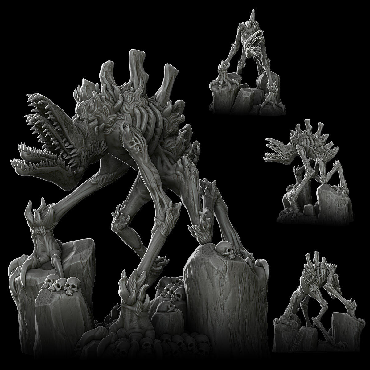 a bunch of alien figurines are shown in black and white