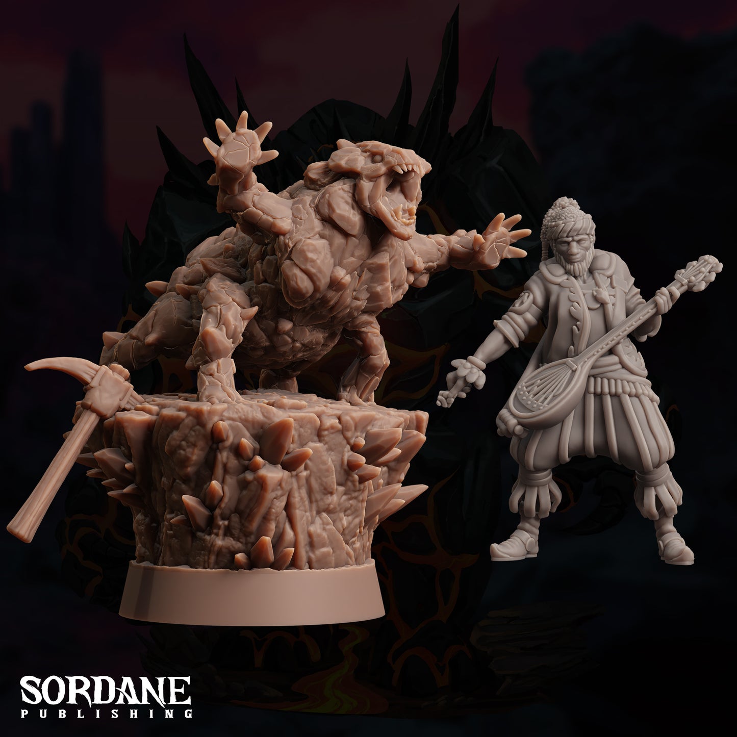 a statue of a demon and a demon on a pedestal