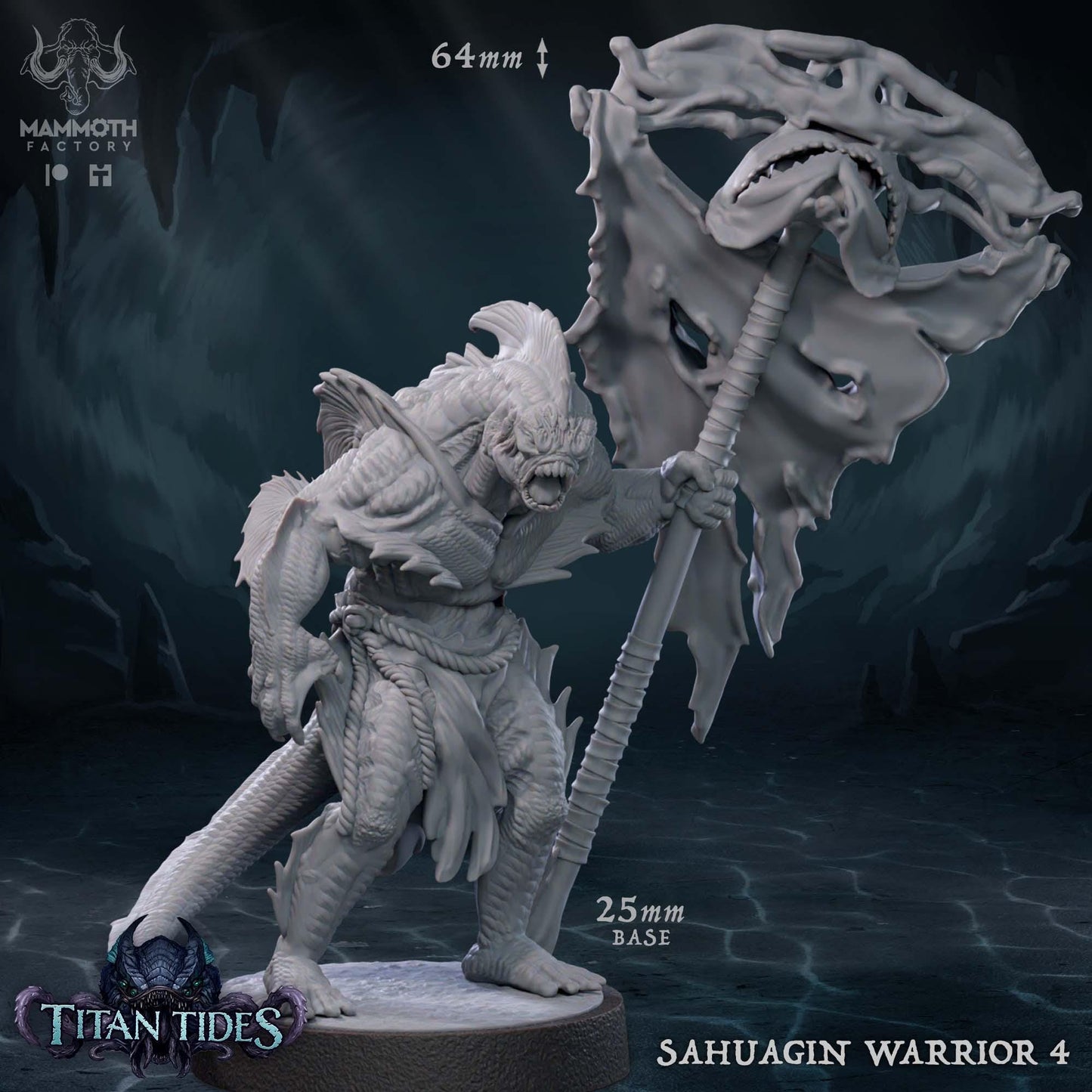 a statue of a white demon holding a staff
