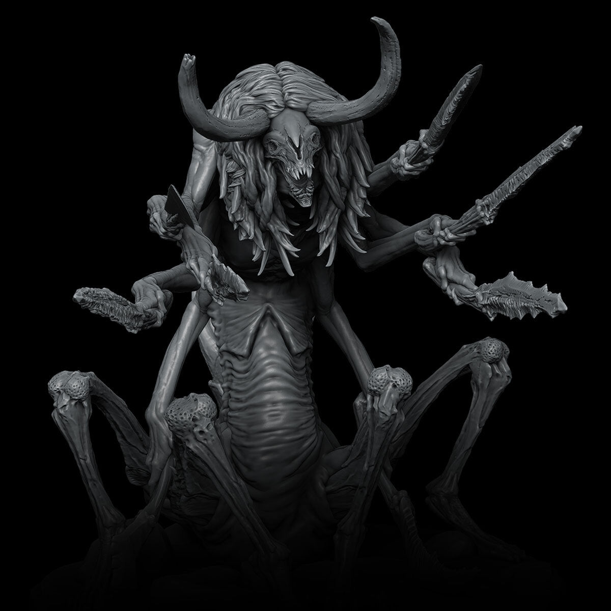 a statue of a demon with horns and claws
