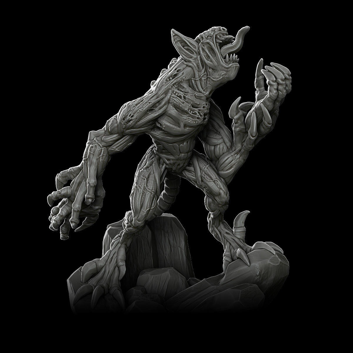 a statue of a creature on a black background