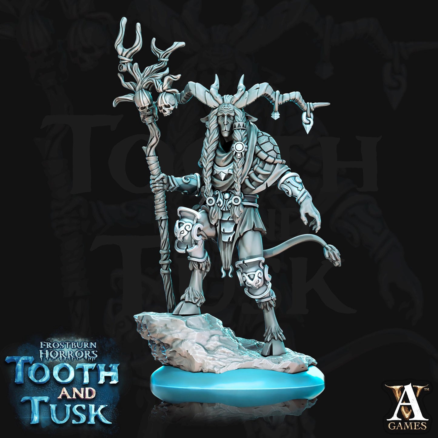 a statue of a man with horns and a horned head