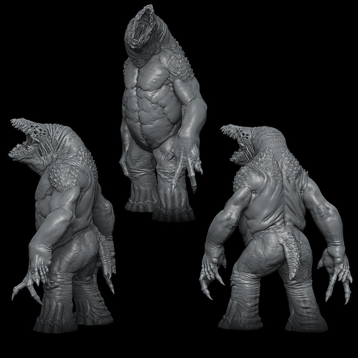 a group of godzillas standing next to each other