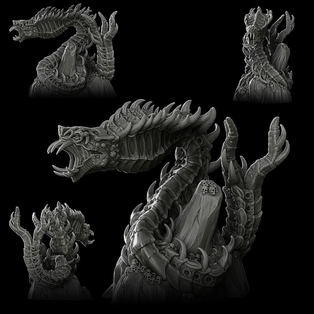 a black and white photo of a dragon statue