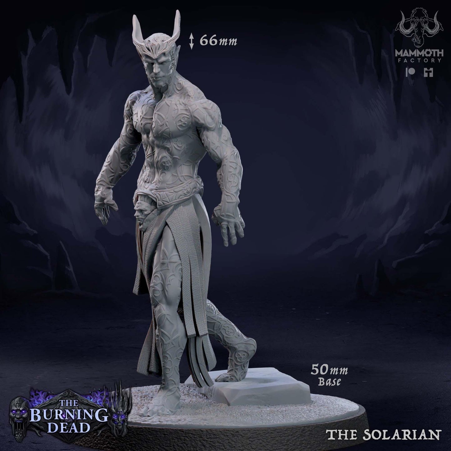 a statue of a horned man standing on a pedestal