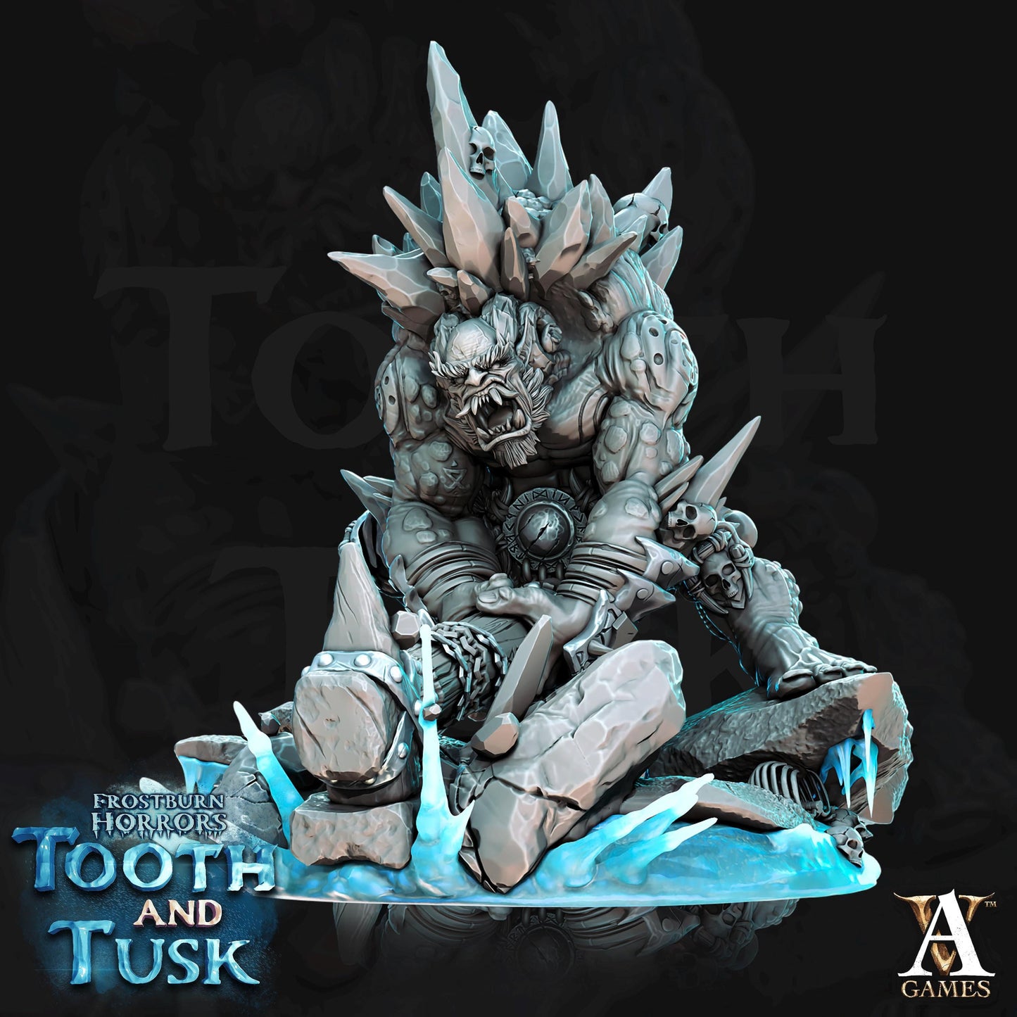 a statue of tooth and tusk sitting on a rock