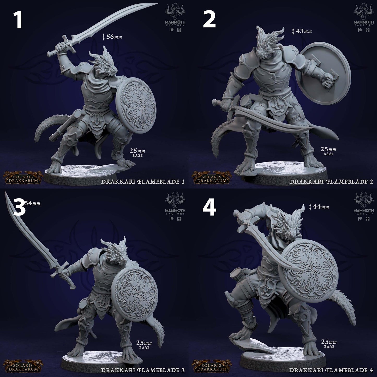 a set of four pictures of a knight with a sword and shield