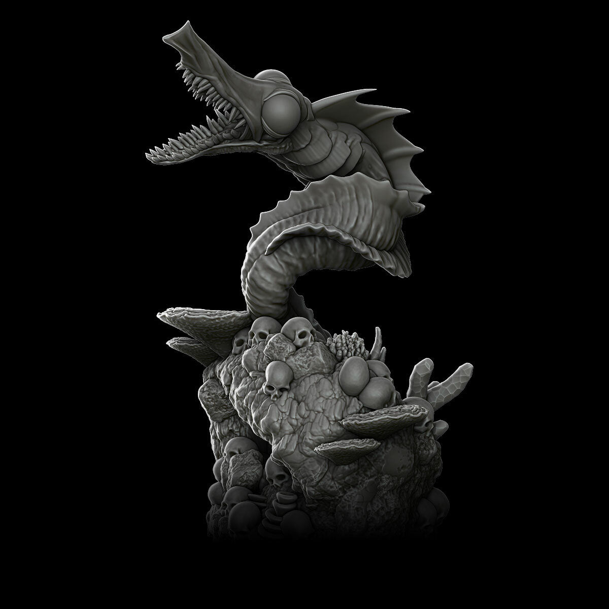 a black and white photo of a dragon statue