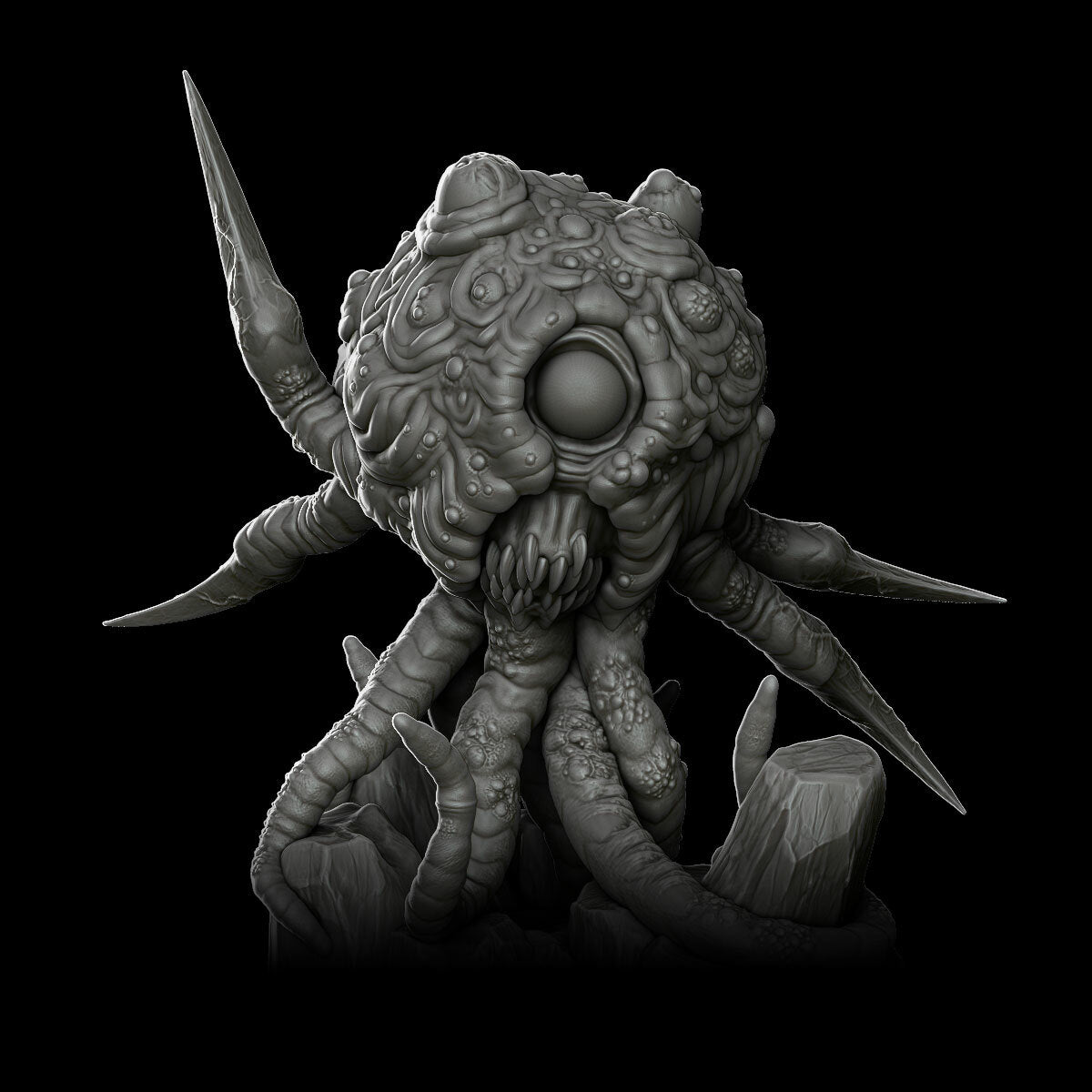 a strange looking creature with two knives in it's mouth