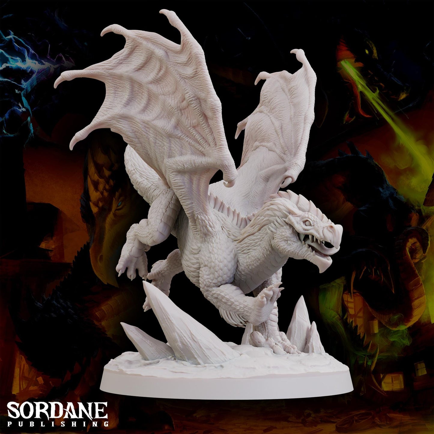 a white statue of a dragon on a pedestal