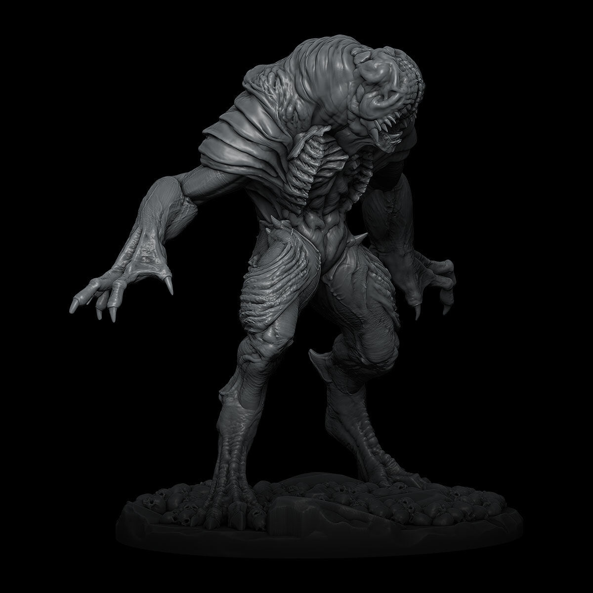 a statue of a creature on a black background