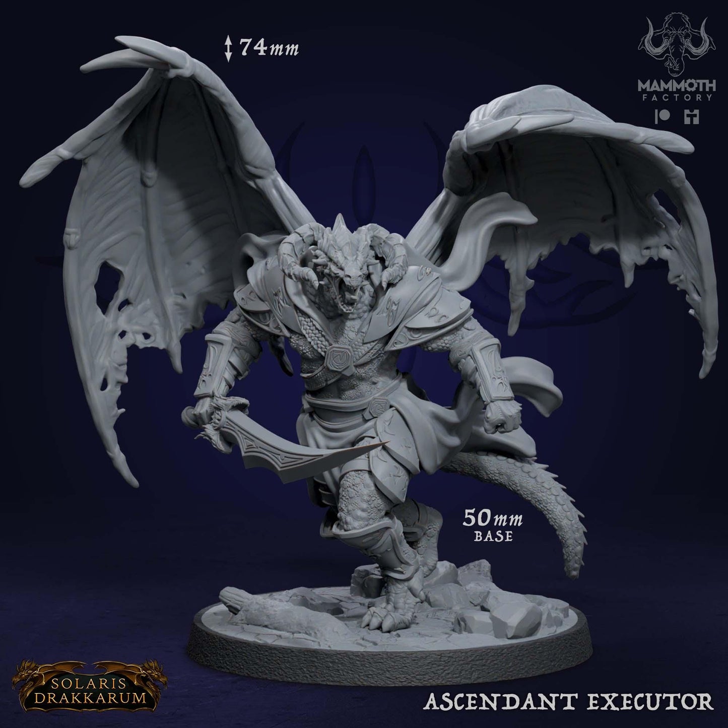 a white model of a demon with large wings