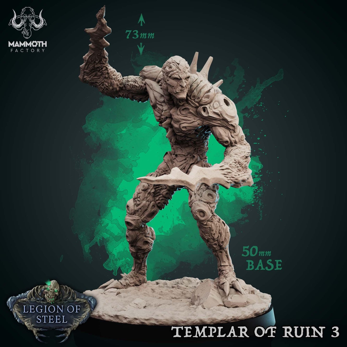 a statue of a demon with a green background