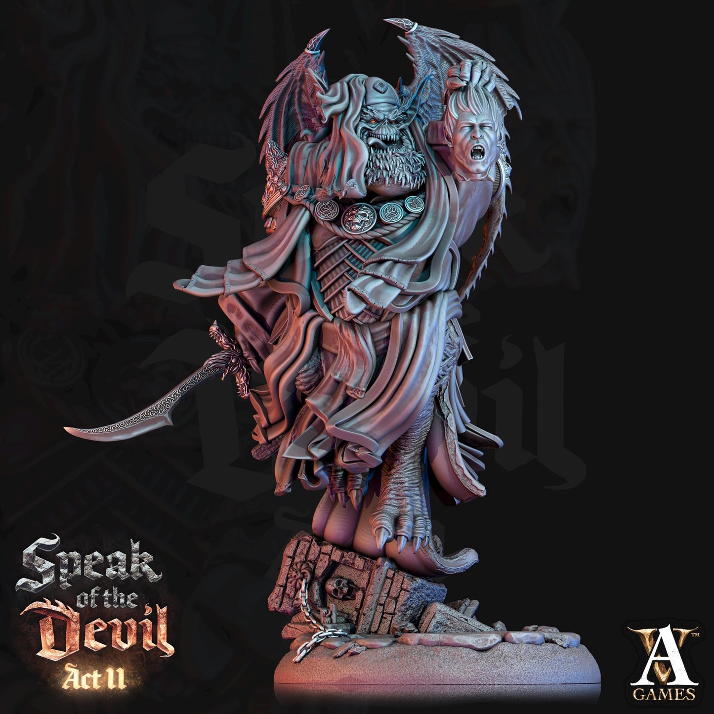 a statue of a demon holding a sword