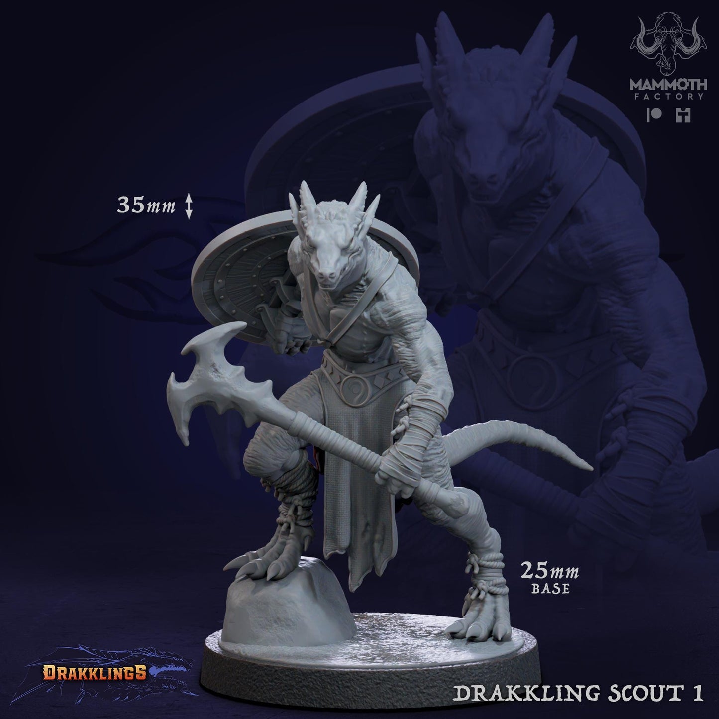a white statue of a demon holding a staff