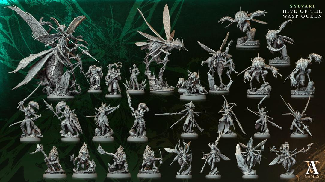 a bunch of warhammers with different poses and weapons