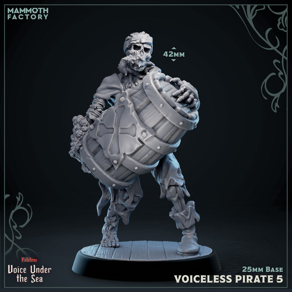 a plastic model of a skeleton holding a barrel