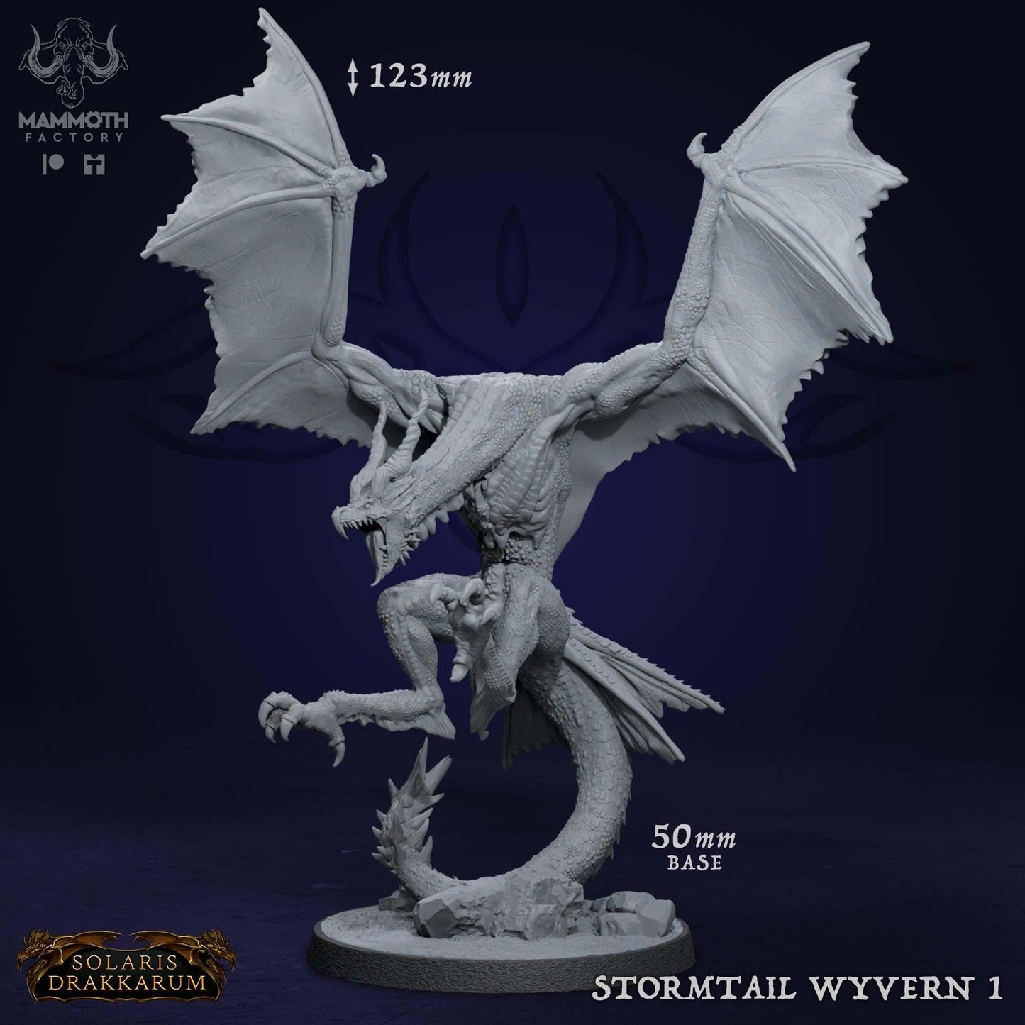 a white statue of a dragon on a blue background