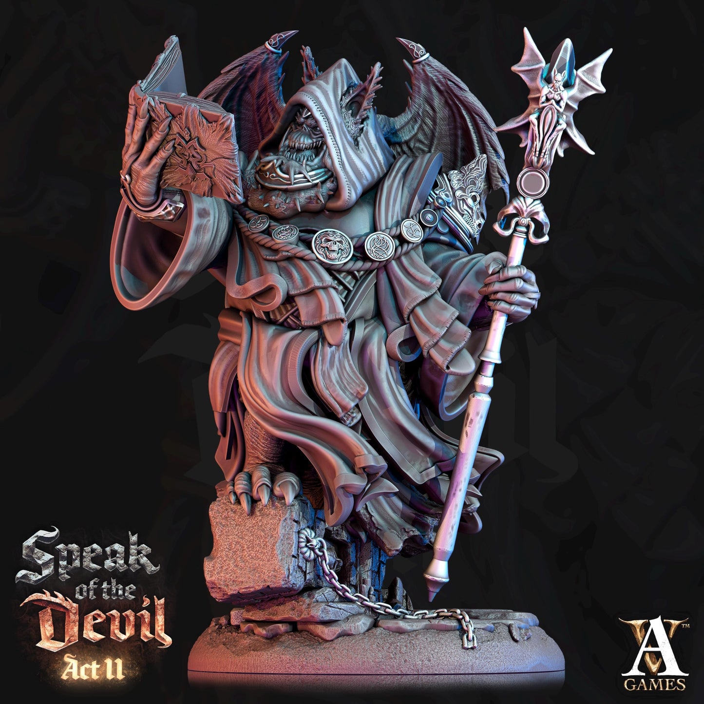a statue of a demon holding a staff
