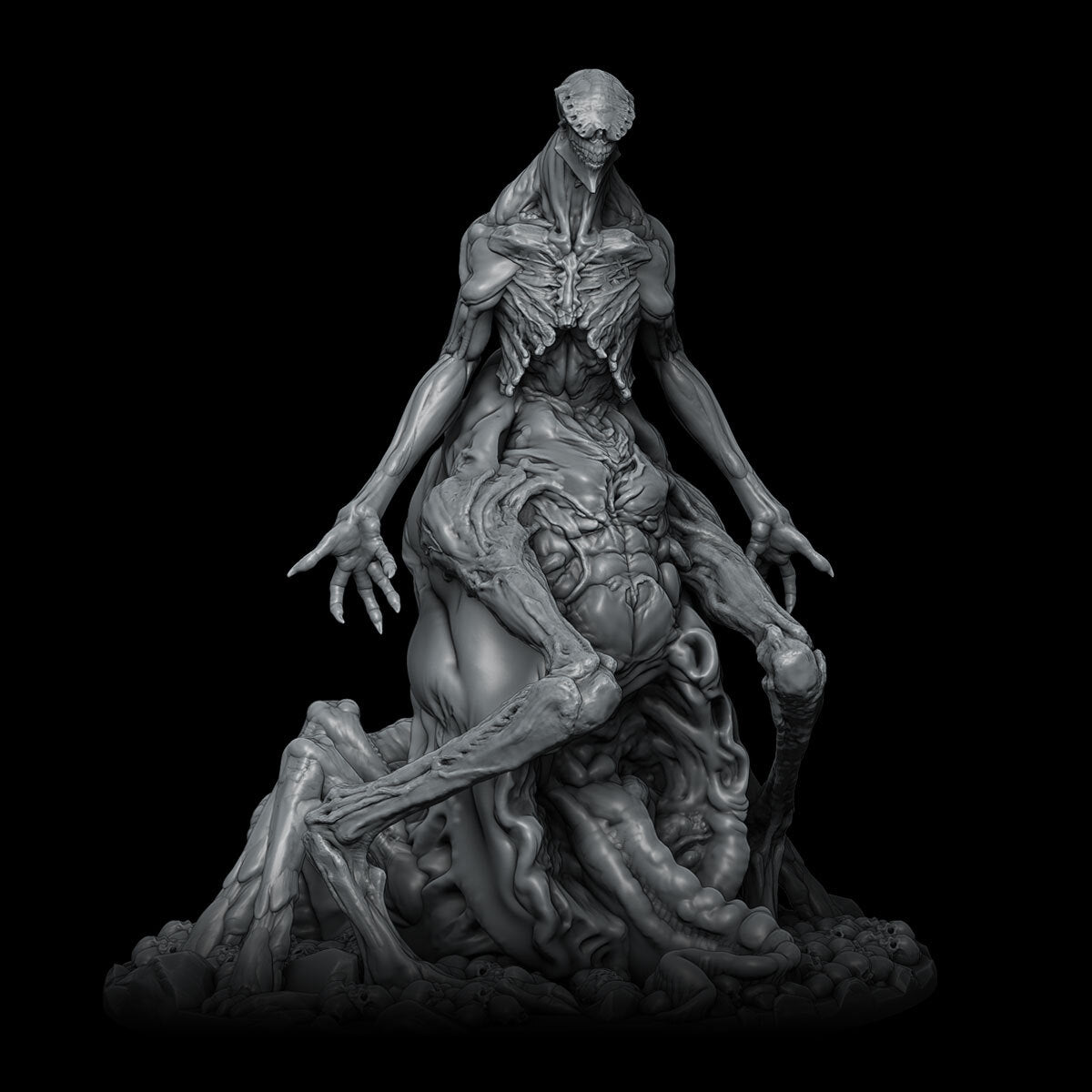 a statue of a woman sitting on top of a pile of rocks