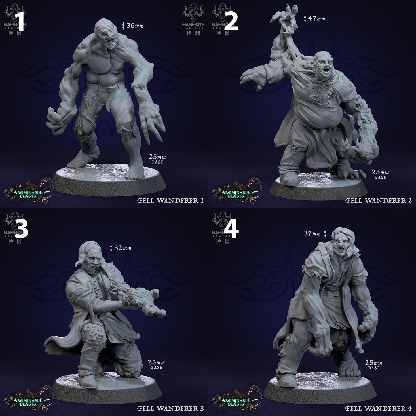 a set of four different poses of a wizard