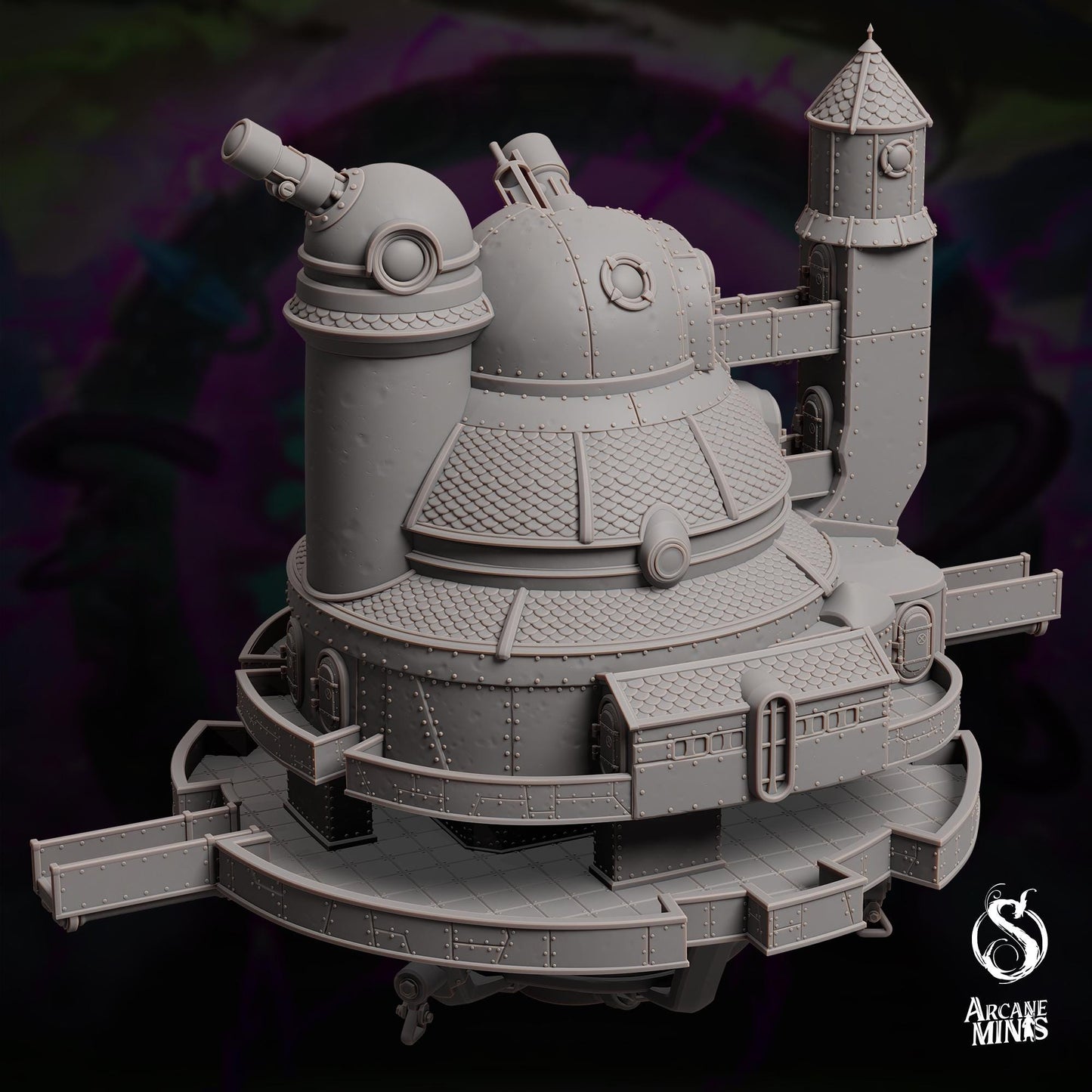 a model of a building with a turret