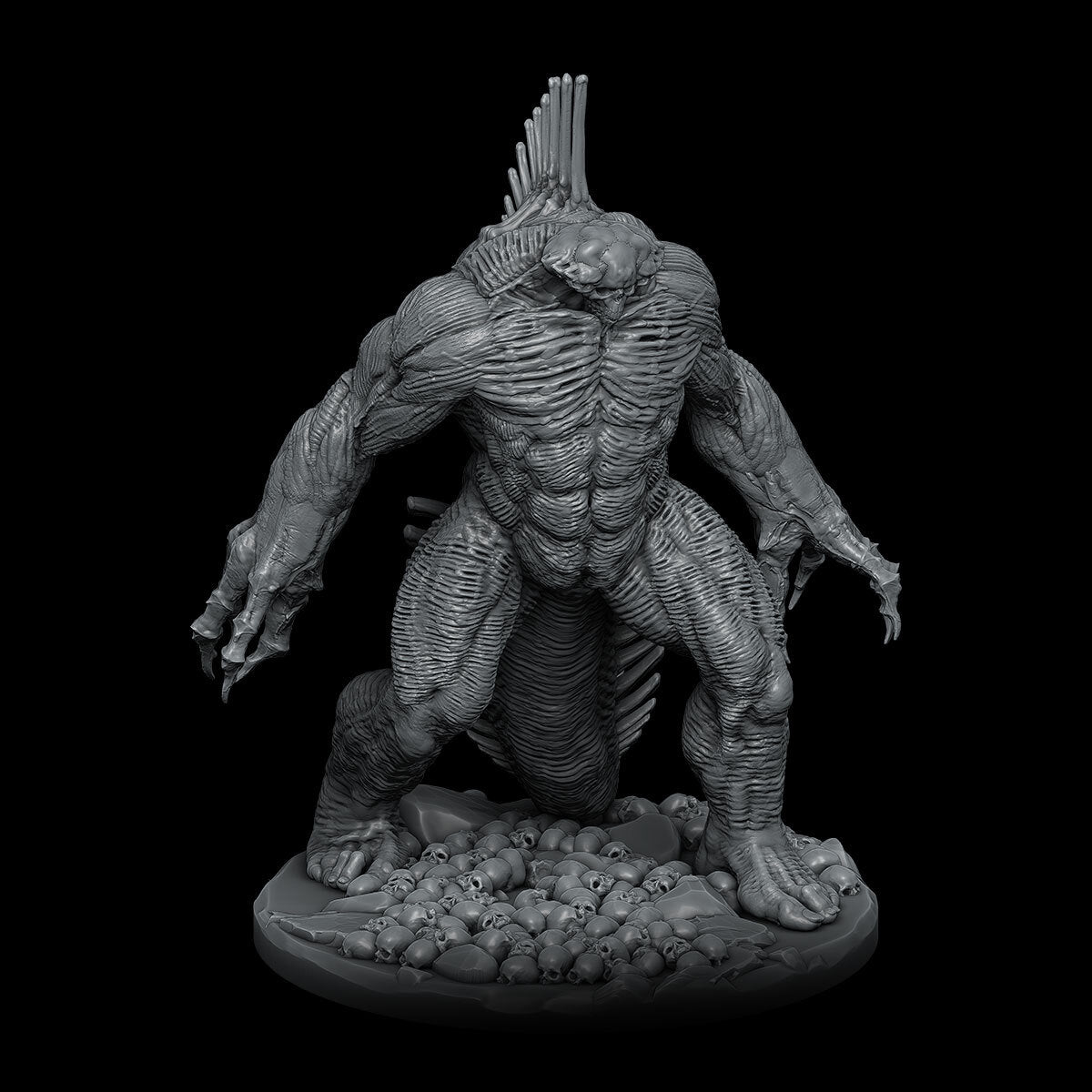 a statue of a creature on a black background