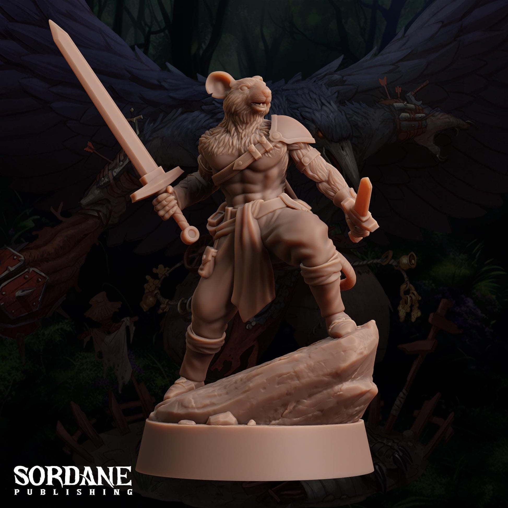 a statue of a man holding a sword