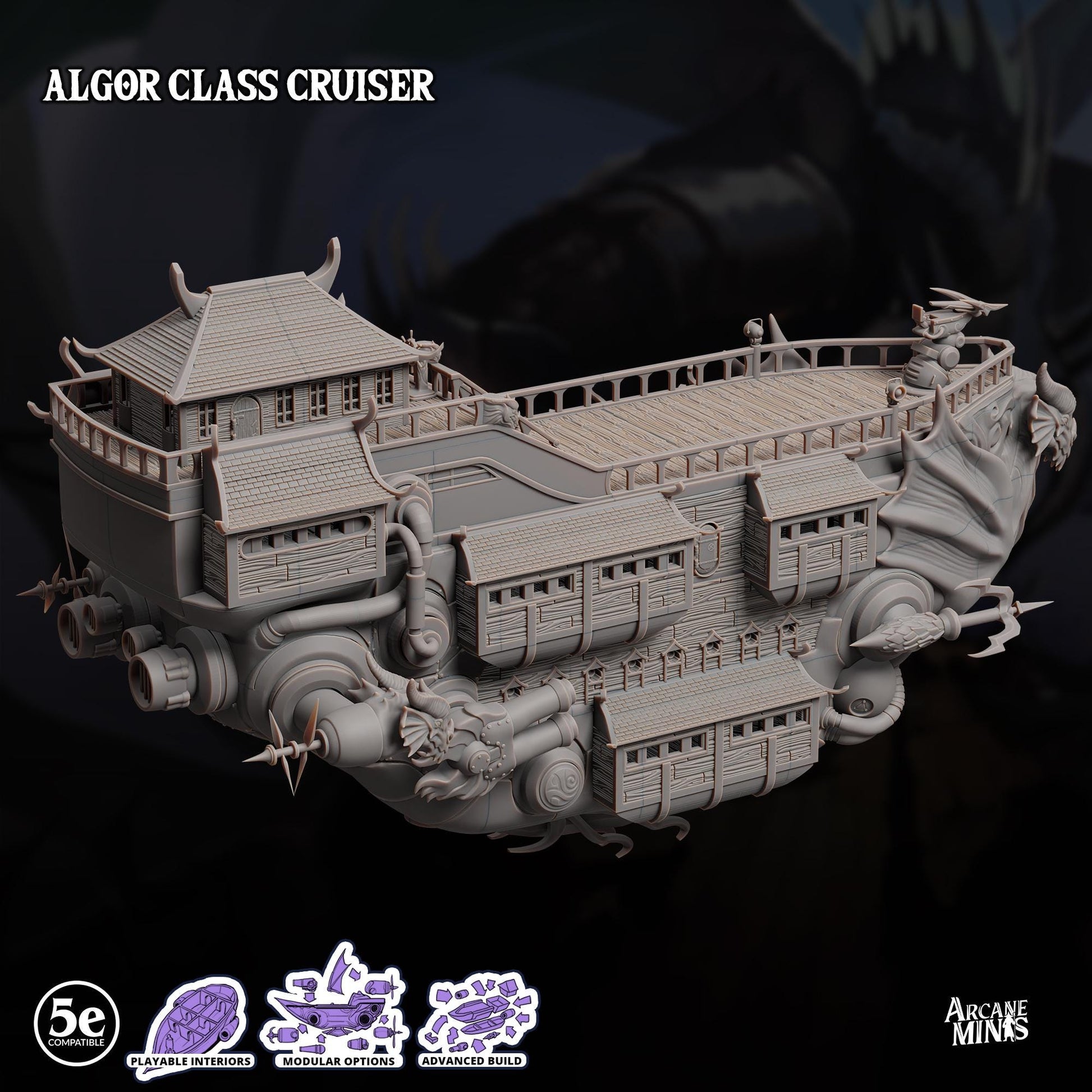 a model of a ship with a dragon on it