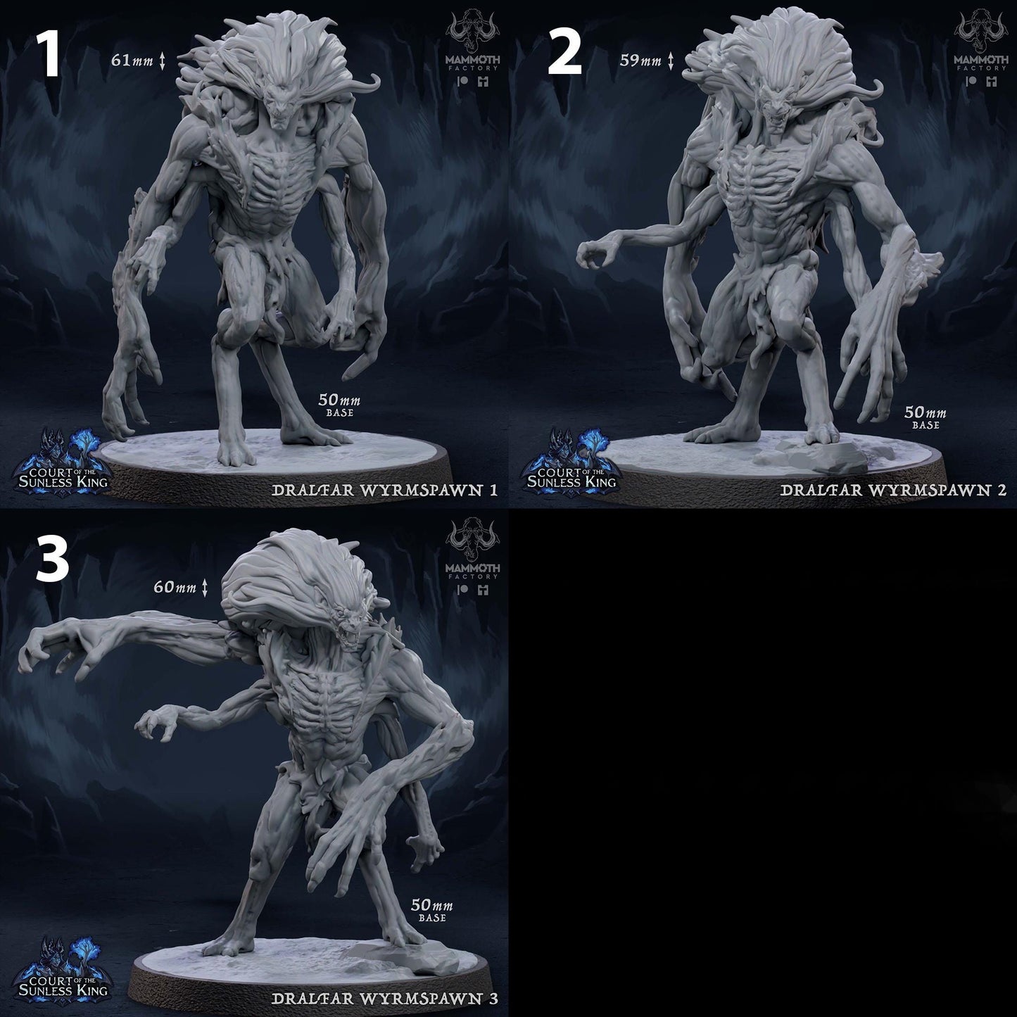 a set of three pictures of a creature model