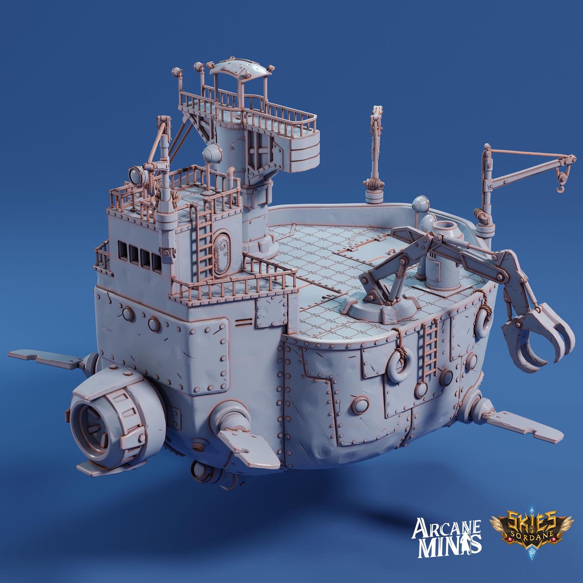 a model of a space ship on a blue background