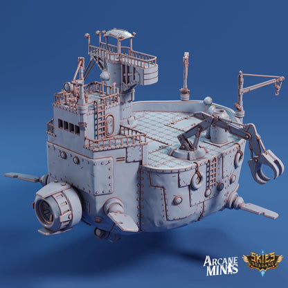 a model of a space ship on a blue background