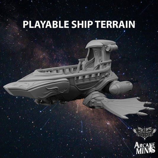 Feros Racing Skiff – 3D Printed Resin Airship, Playable Deck, Tabletop RPG Terrain, Dungeons & Dragons Setpiece, Fast-Flying Miniature