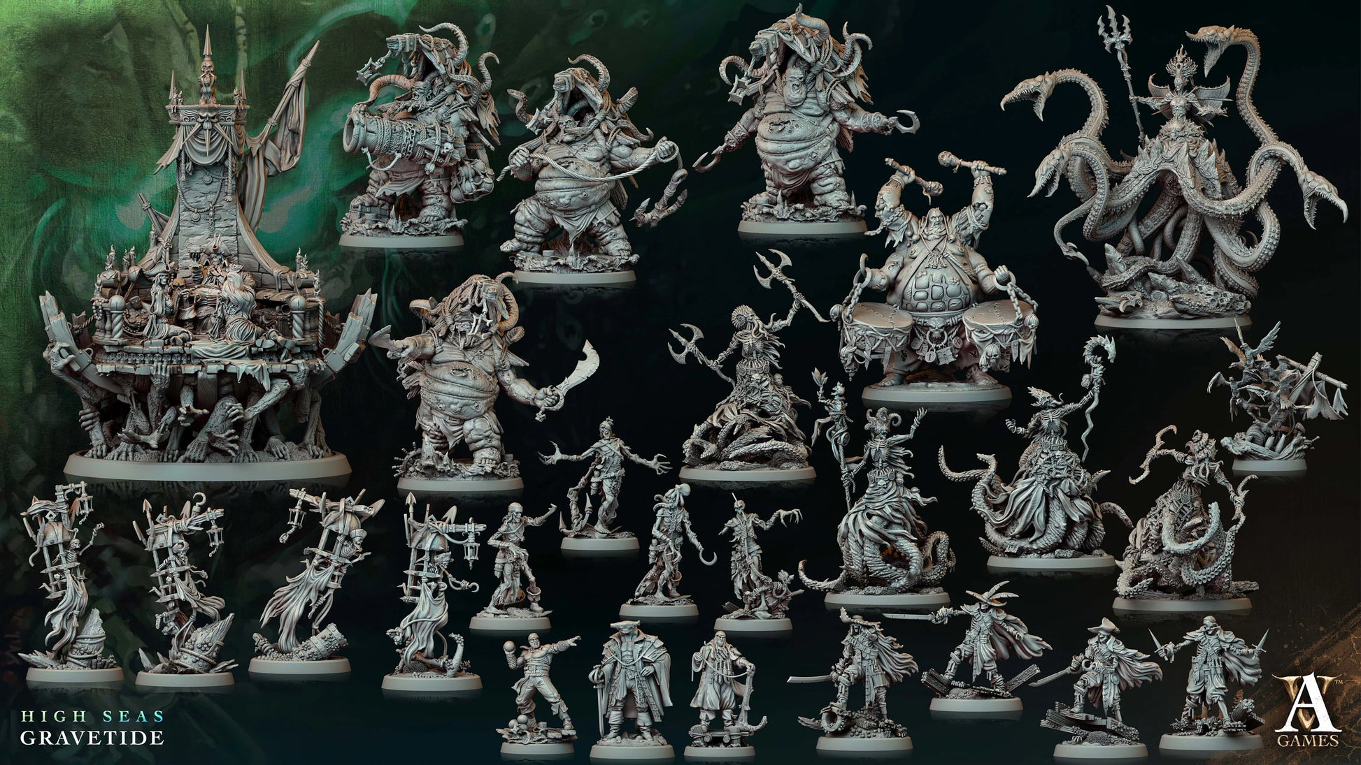 a group of miniature figurines of various types and sizes