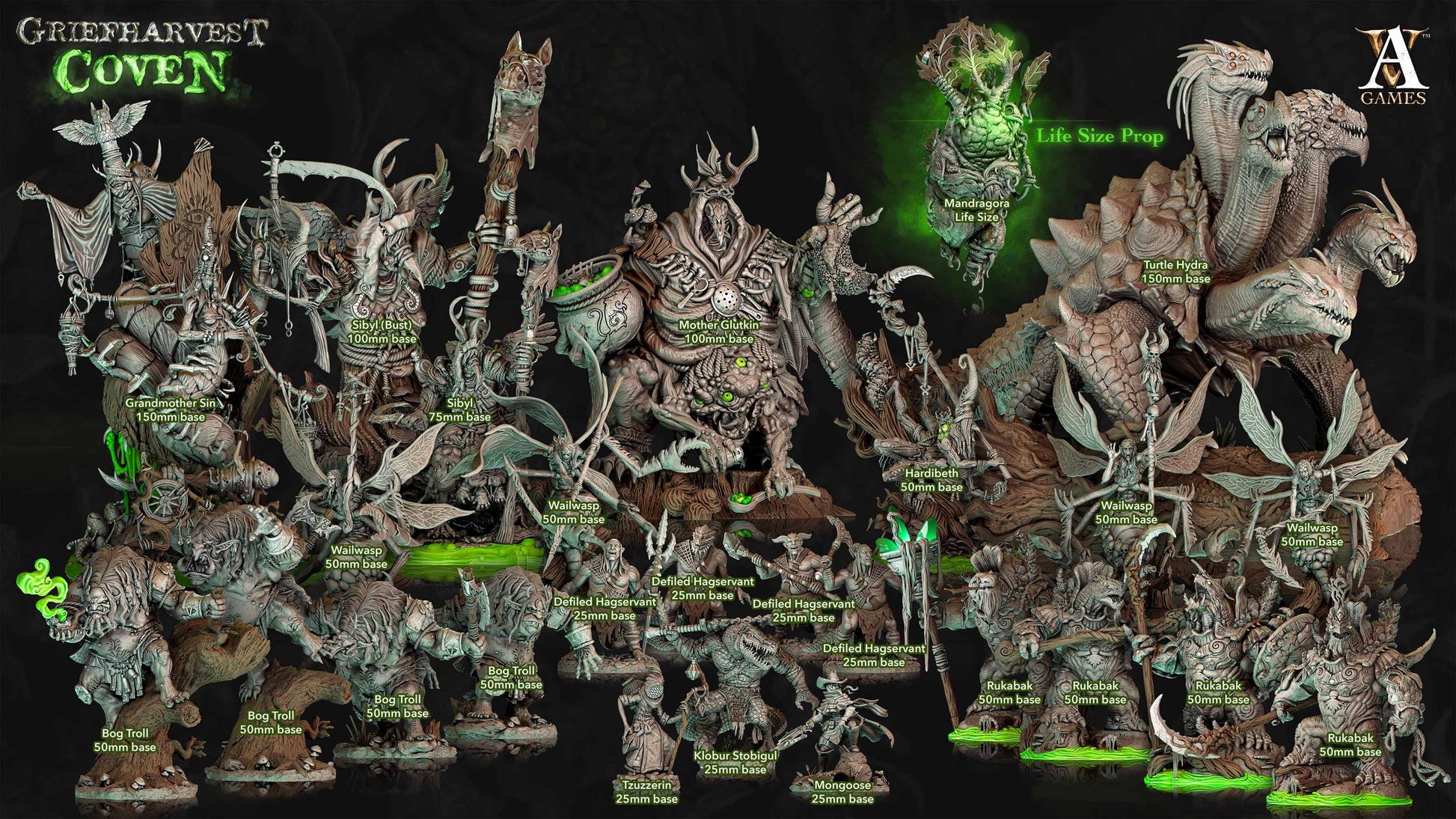 a bunch of alien figurines are on display