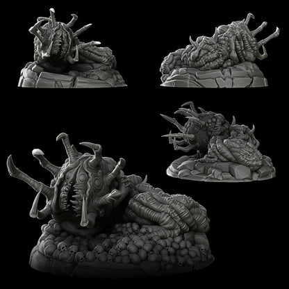 a set of three black and white images of a creature