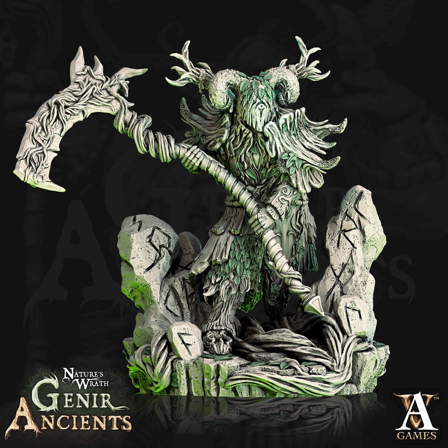 a statue of a demon holding a staff