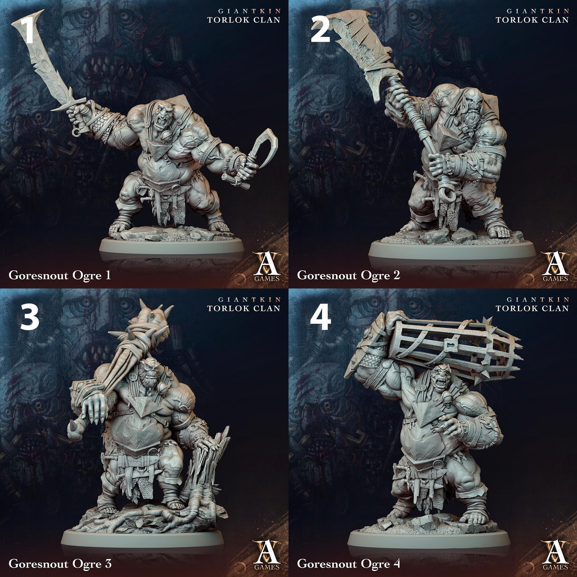 a set of four pictures of a statue of a man holding a giant axe