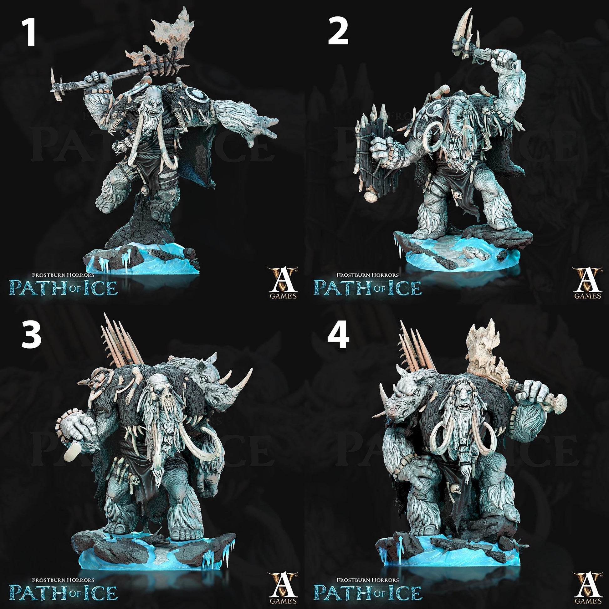 a set of four pictures of a statue of a demon